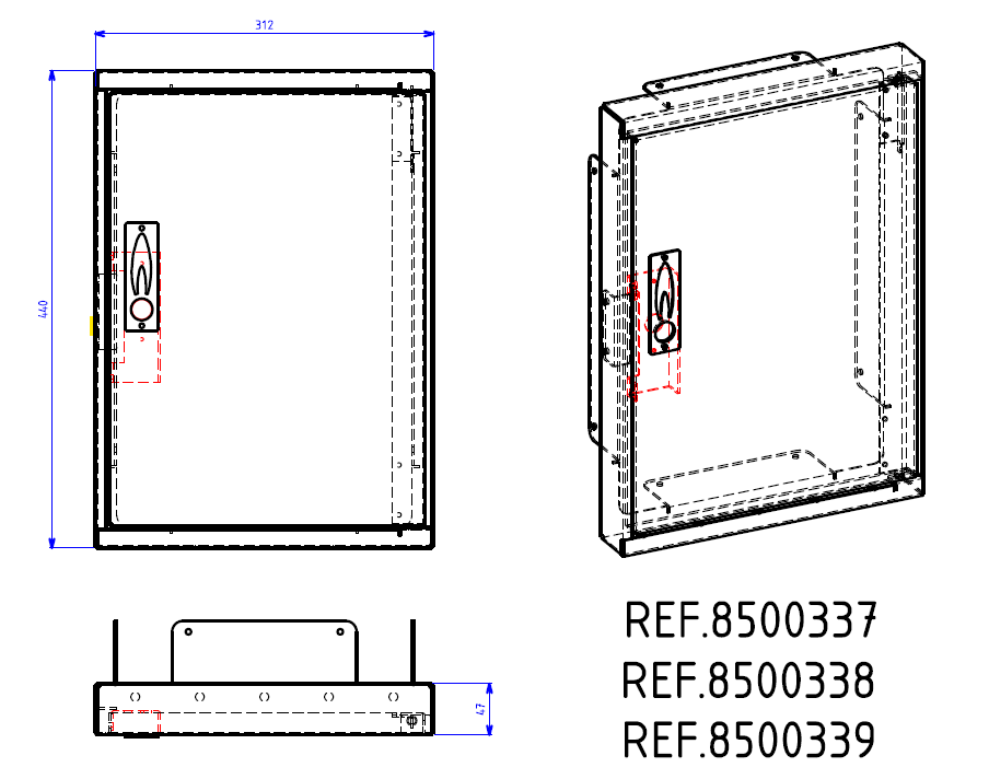 PORTE ALUMINIUM DE REPARATION DE COFFRET S200 MECELEC / CAHORS / STRATINOR 8500338 8500337 8500339