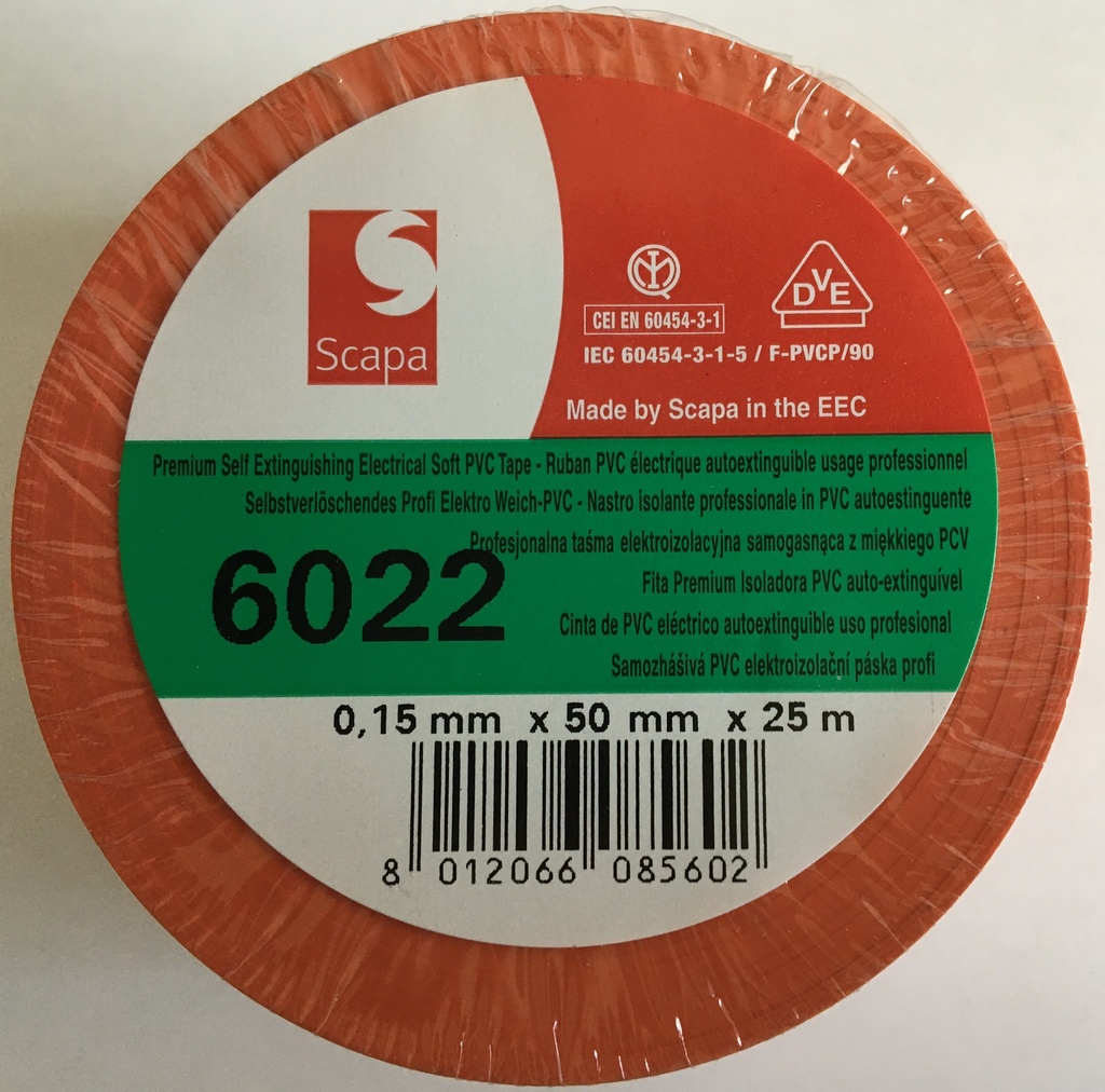 ADHESIF PVC 6022 50X25M EP15 MANDRIN Ø32 - ORANGE °