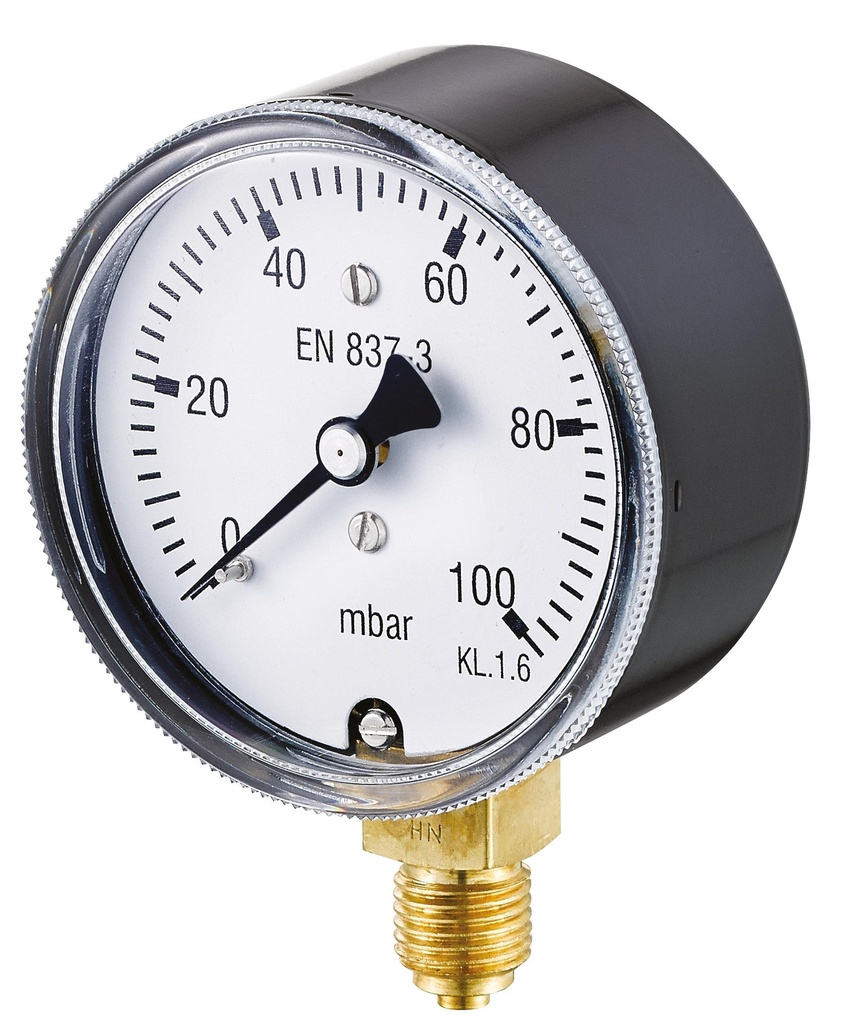 MANOMETRE SEC RADIAL A CAPSULE Ø63MM 0-600MB 1/4"G LAITON CL1,6 BOITIER AC MANOR63600